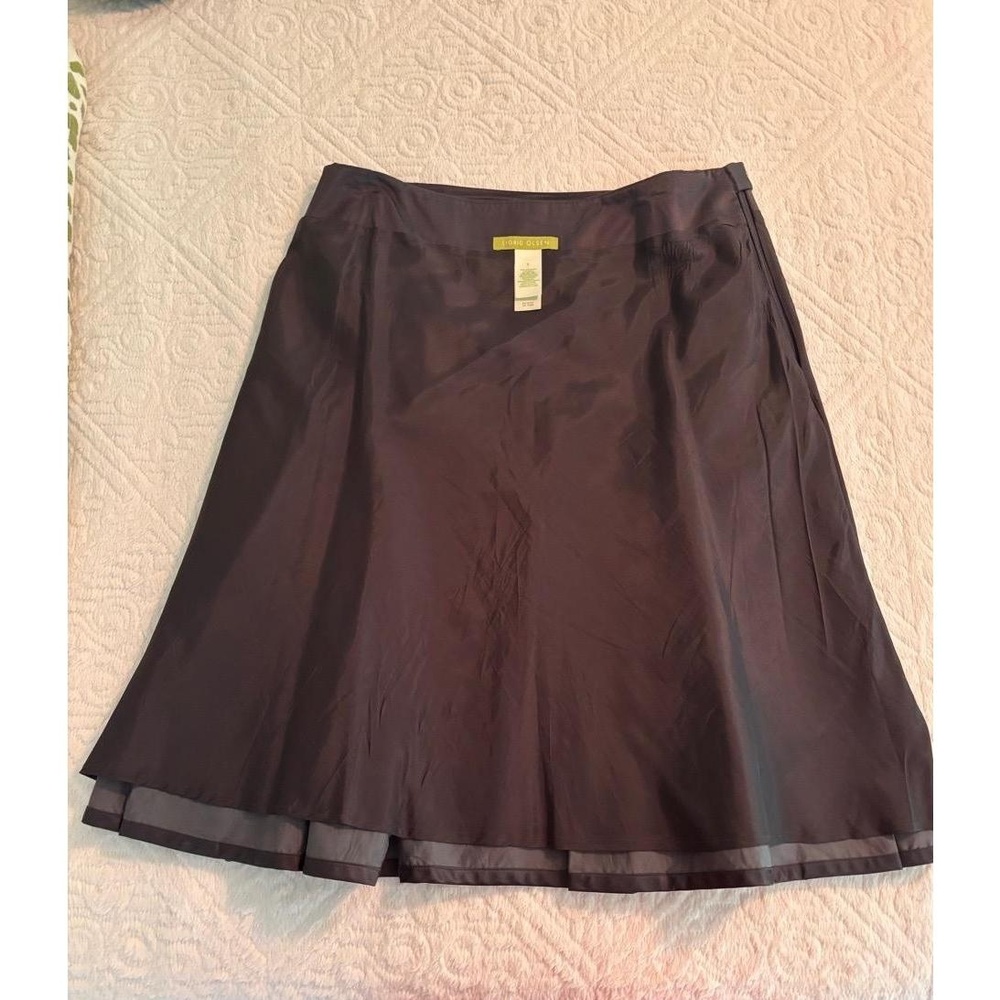Sigrid Olsen Charcoal Pleated A Line Skirt Flared Cotton Silk Sz 8 Classic Chic - Picture 4 of 13